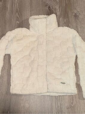 Abercrombie & Fitch Ivory Plush Sherpa Zip Jacket